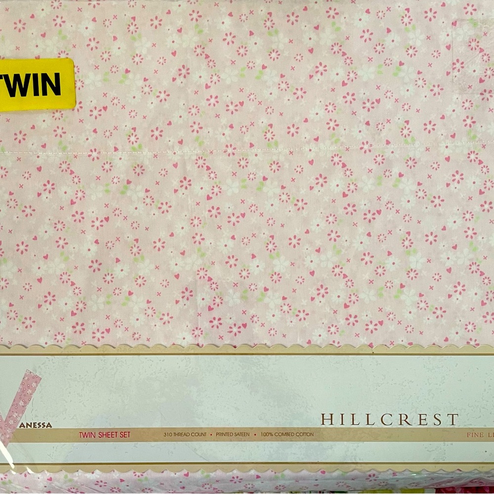 Hillcrest 100% cotton sateen Vanessa 3-piece Twin sheet set, NIP
